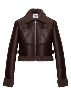 Mayella Shearling Faux Leather Jacket Brown