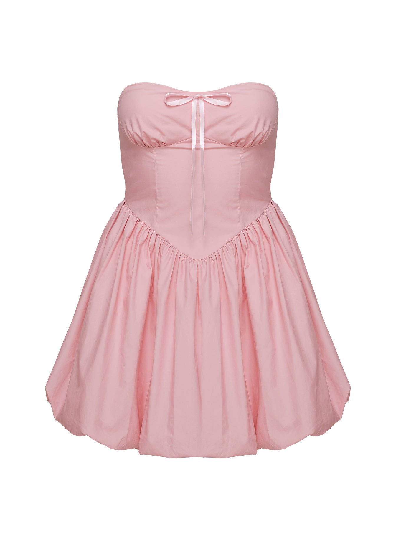 back view of model wearing Princess Polly Melaina Bubble Hem Mini Dress Pink Sweetheart Neckline 