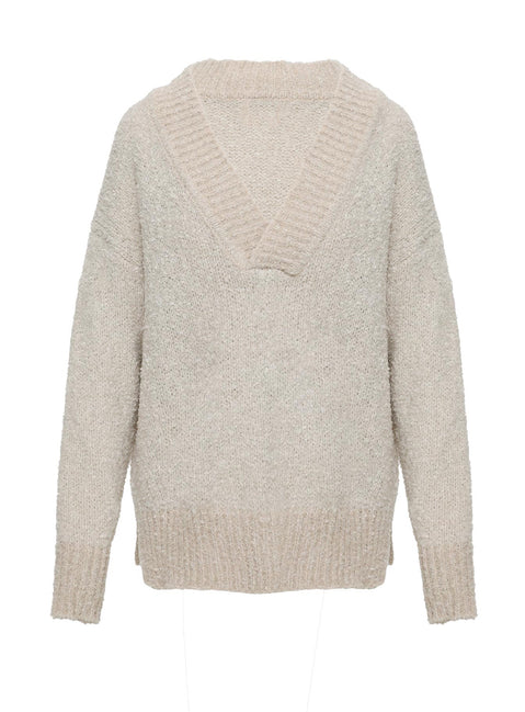 back view of model wearing Princess Polly Mich Knit Sweater Beige 