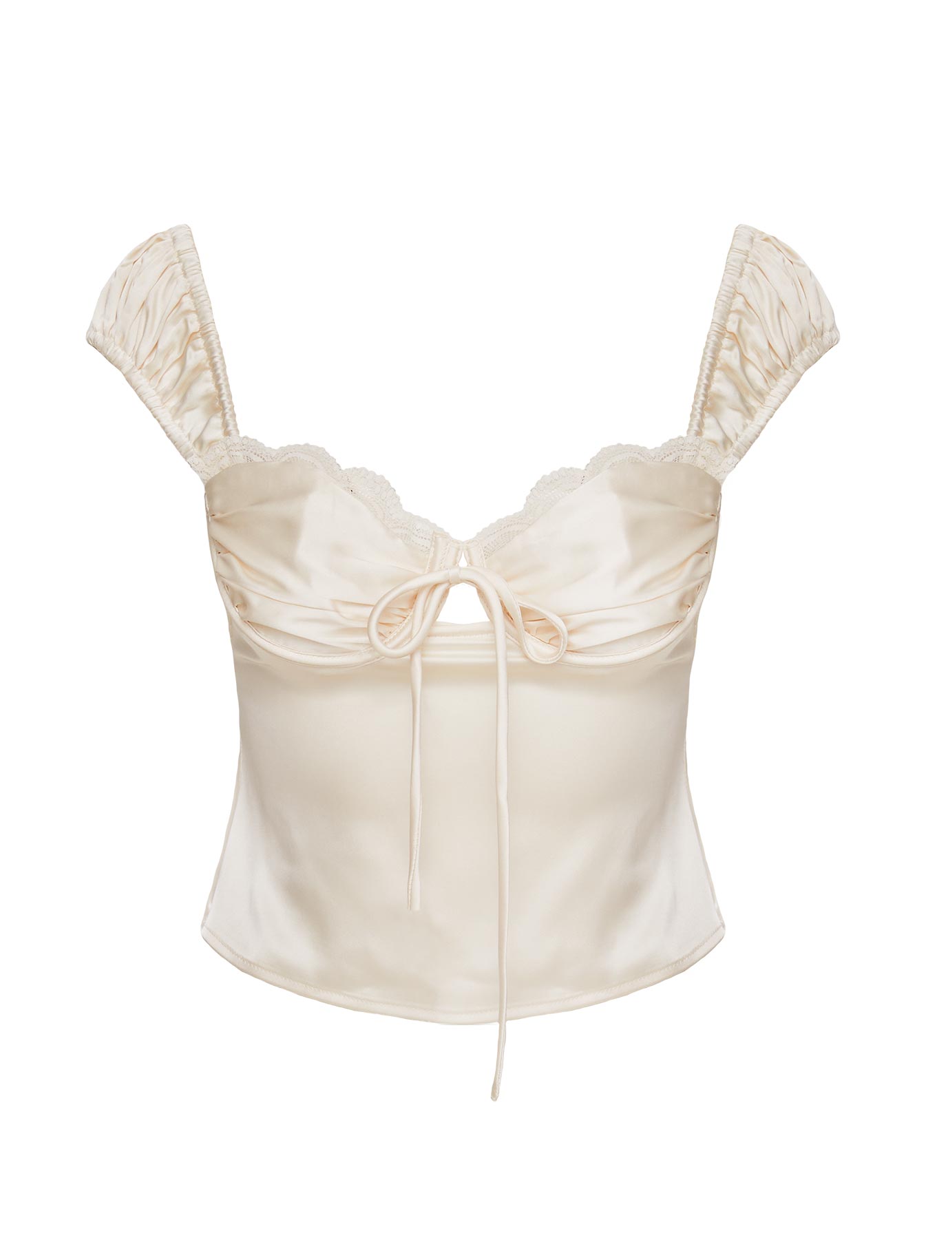 back view of model wearing Princess Polly Monument Top Champagne Sleeveless Sweetheart 