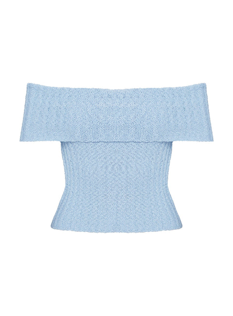 product Princess Polly Murmur Off Shoulder Top Blue Short Sleeves straight 