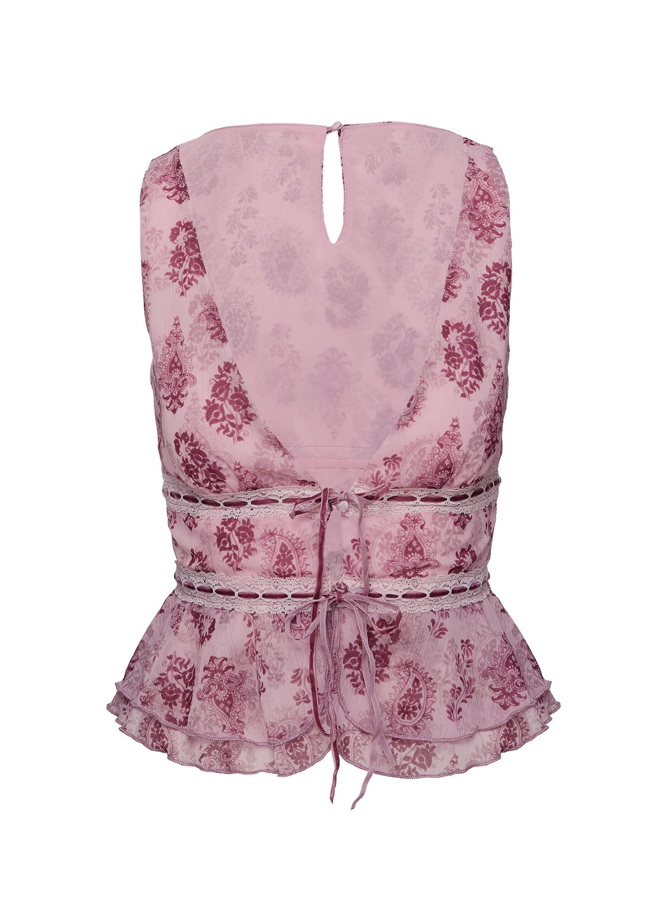 back view of model wearing Princess Polly Nikolise Top Purple Sleeveless Plunger 