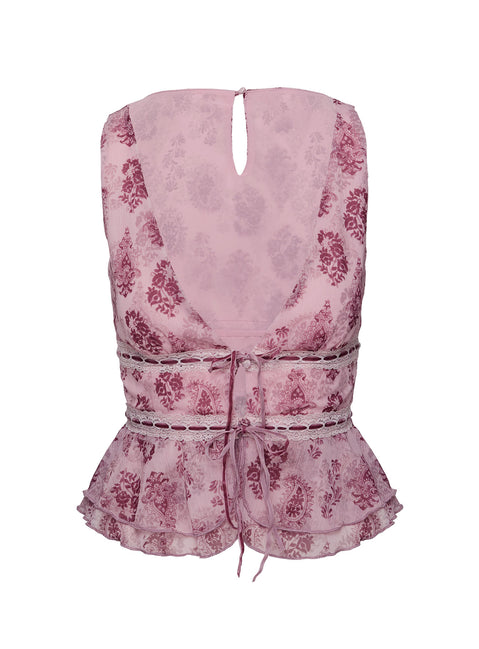 back view of model wearing Princess Polly Nikolise Top Purple Petite Sleeveless Plunger 