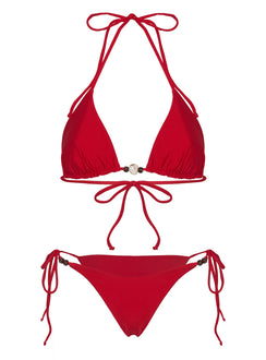 Glora Tie Side Beaded Bikini Bottom Shimmer Red