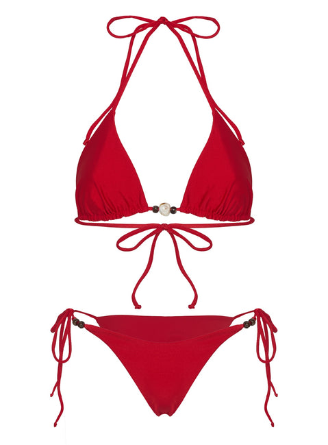 Nevaeh Beaded Bikini Top Red Shimmer