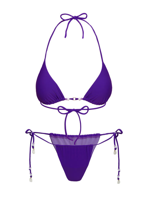On Island Time String Bead Detail Bikini Top Purple