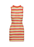 Orange and white knit mini dress High neckline, adjustable cut&nbsp;out at back with tie fastening