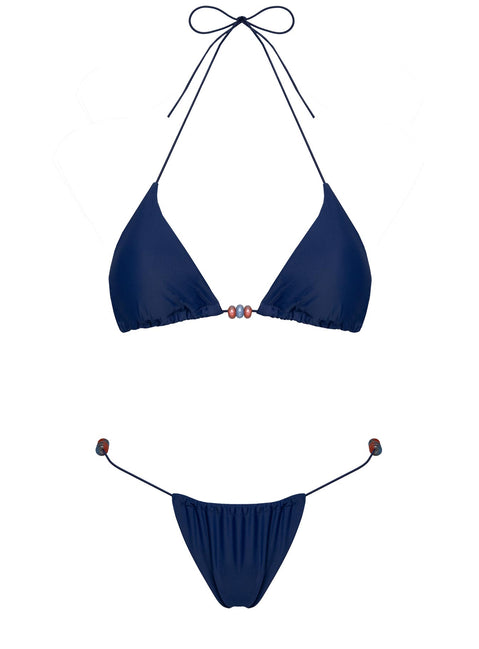 Selbie Beaded String Bikini Bottom Navy