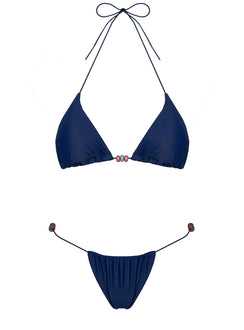 On Island Time String Bead Detail Bikini Top Navy