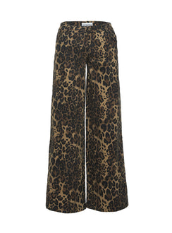 back view of model wearing Princess Polly Pantar Low Rise Pants Leopard Petite High Waisted Pants 