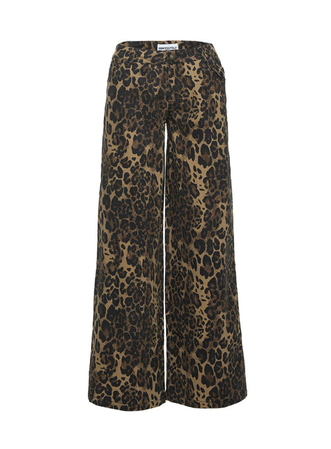 back view of model wearing Princess Polly Pantar Low Rise Pants Leopard Petite High Waisted Pants 