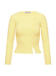 side view of model wearing Princess Polly Passoni Long Sleeve Top Lemon Full Sleeves Crew Neck 