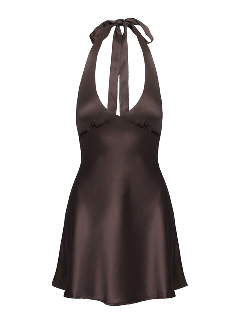 Pelagia Halter Scarf Tie Mini Dress Brown | Princess Polly Pelagia Halter Scarf Tie Mini Dress Brown | Princess Polly