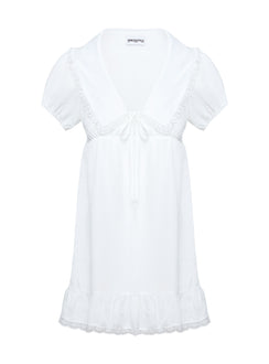 back view of model wearing Princess Polly Penelofie Mini Dress White V-Neck 