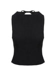 front view of model wearing Princess Polly Penelopie Backless Top Black Sleeveless High Neck 