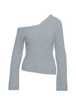 side view of model wearing Princess Polly Phillips Cold Shoulder Sweater Grey Cropped 