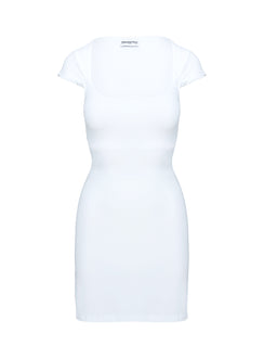 back view of model wearing Princess Polly Ravenna Mini Dress White Scoop Neck 