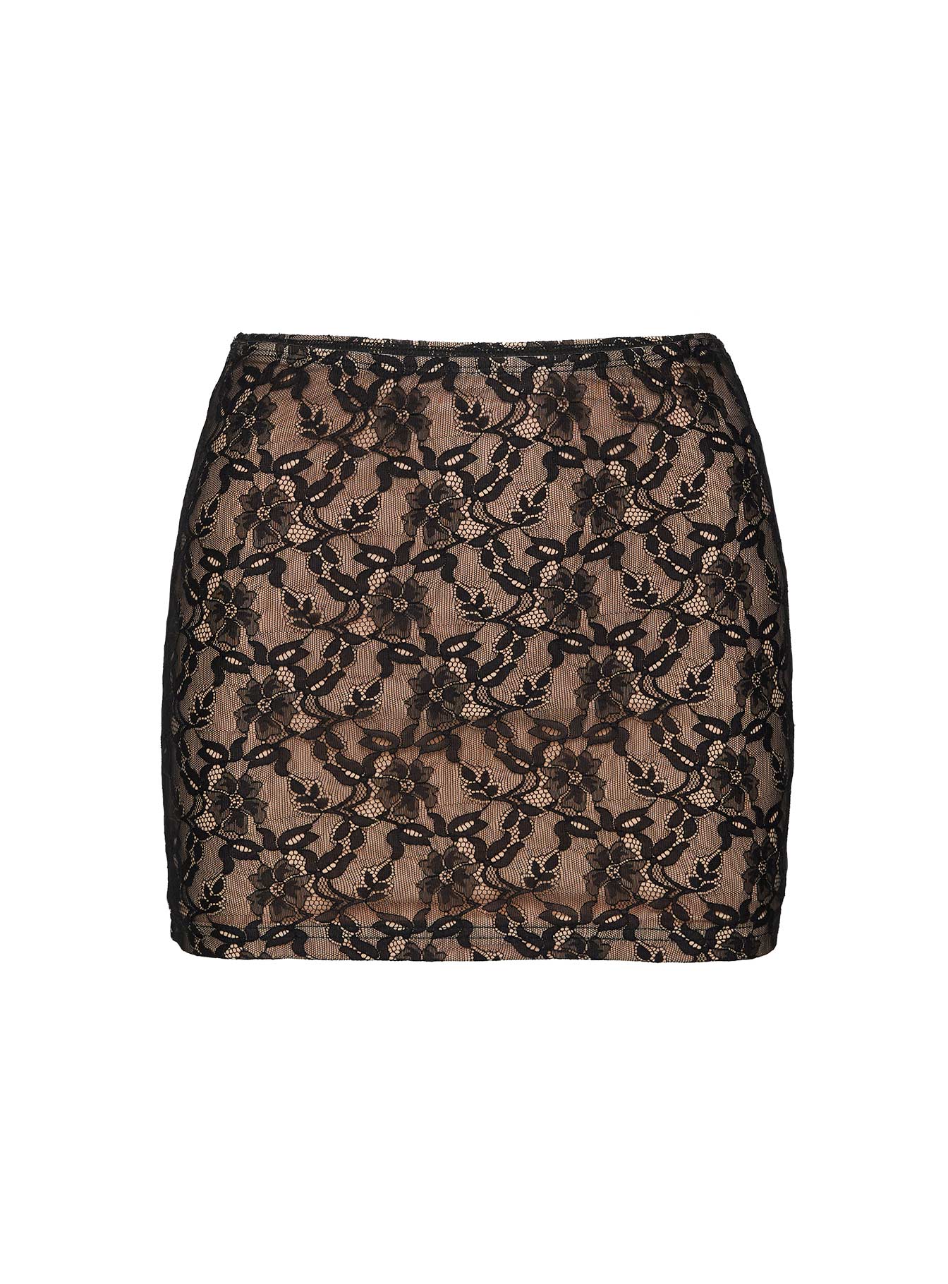   side view of model wearing Princess Polly Romani Lace Mini Skirt Black Mini Skirts 