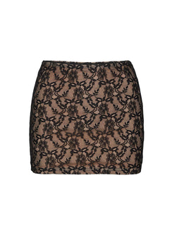   side view of model wearing Princess Polly Romani Lace Mini Skirt Black Mini Skirts 