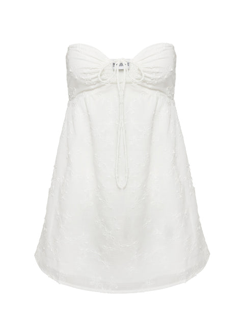 back view of model wearing Princess Polly Rosenberg Strapless Mini Dress White Sweetheart Neckline 