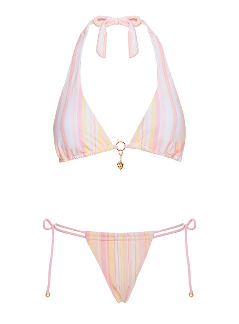 Rissa Scrunch Tie Side Bikini Bottoms Pink Stripe
