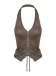 Running Away Faux Leather Halter Top Brown