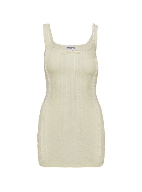 front view of model wearing Princess Polly Sable Mini Dress Cream Square Neck 
