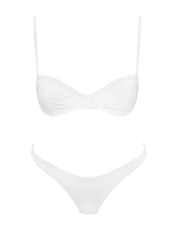 White Bikini top Shine material, adjustable shoulder straps, wired cups, clasp fastening at back