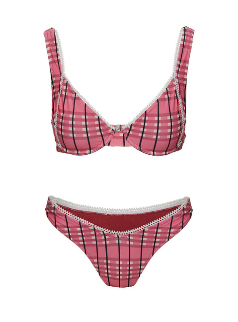 Ellie High Cut Bikini Bottoms Pink Check