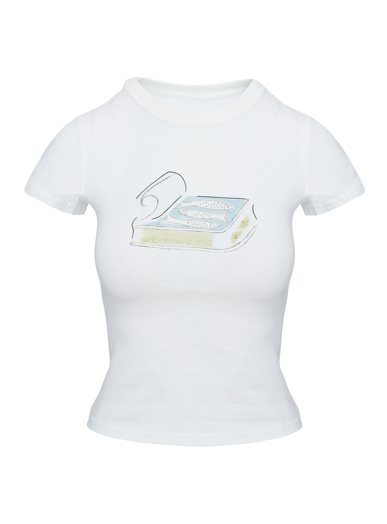 side view of model wearing Princess Polly Sardine Tee White Short Sleeves Crew Neck 