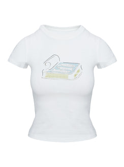 side view of model wearing Princess Polly Sardine Tee White Short Sleeves Crew Neck 