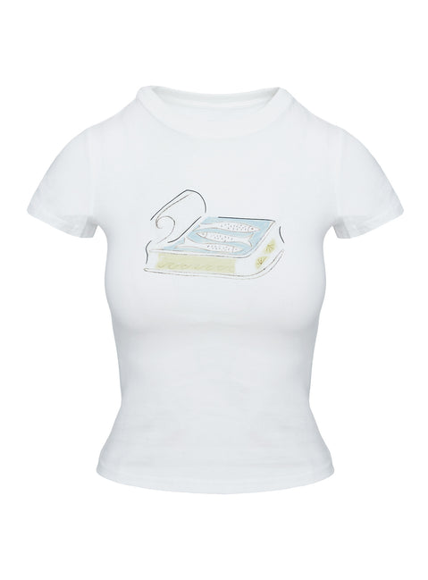 side view of model wearing Princess Polly Sardine Tee White Short Sleeves Crew Neck 