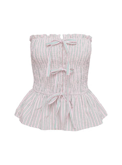 back view of model wearing Princess Polly Saskea Strapless Top Pink Sleeveless straight 