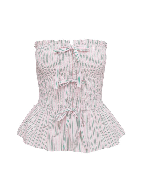 back view of model wearing Princess Polly Saskea Strapless Top Pink Sleeveless straight 