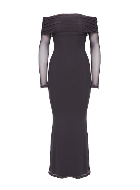 product Princess Polly High Neck  Saywell Off The Shoulder Maxi Dress Charcoal