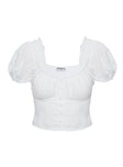 White top Sweetheart neckline, ruched bust, puffed&nbsp;sleeves