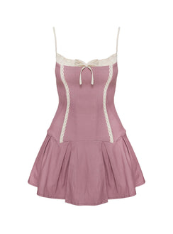 front view of model wearing Princess Polly Shirina Mini Dress Dusty Pink Square Neck 