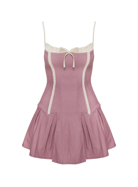 front view of model wearing Princess Polly Shirina Mini Dress Dusty Pink Square Neck 