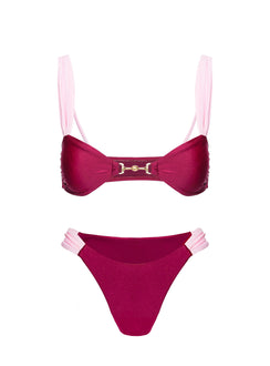 Siamese Ruched Bikini Bottom Red / Pink