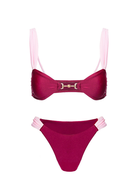 Siamese Ruched Bikini Bottom Red / Pink