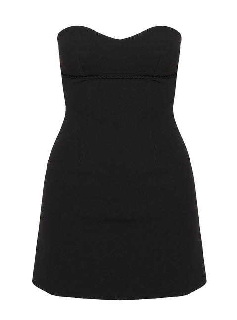 side view of model wearing Princess Polly Simple Sweetheart Mini Dress Black Sweetheart Neckline 