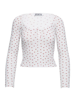 Sleepytea Pointelle Sleep Long Sleeve Top White / Red