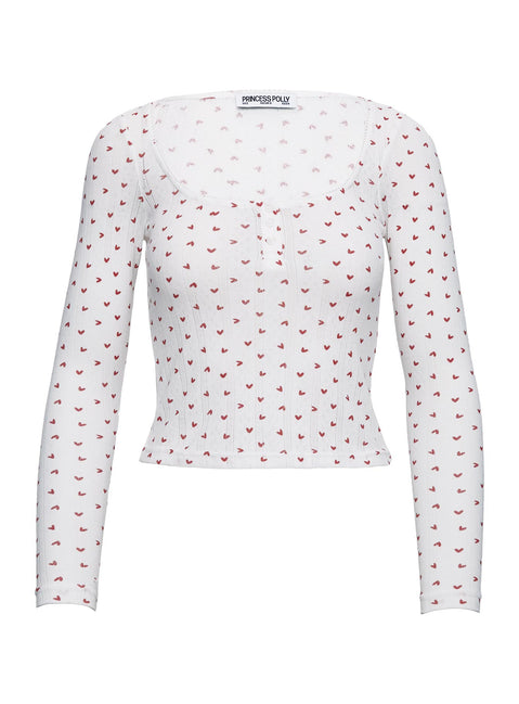 Sleepytea Pointelle Sleep Long Sleeve Top White / Red