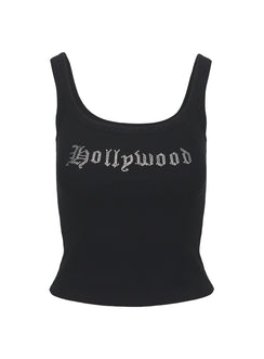side view of model wearing Princess Polly So Famous Top Black Sleeveless Scoop Neck 