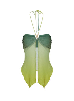 side view of model wearing Princess Polly Star Girl Top Green Ombre Sleeveless Sweetheart 