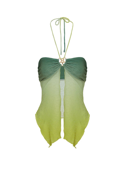 side view of model wearing Princess Polly Star Girl Top Green Ombre Sleeveless Sweetheart 