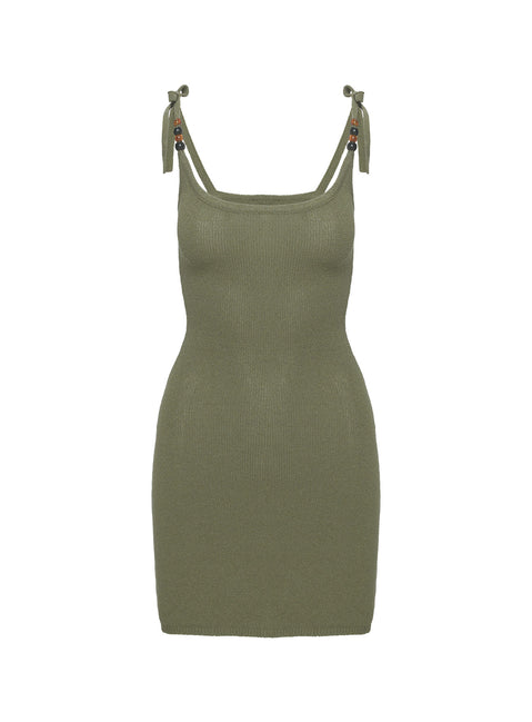 front view of model wearing Princess Polly Strachy Mini Dress Green Scoop Neck 