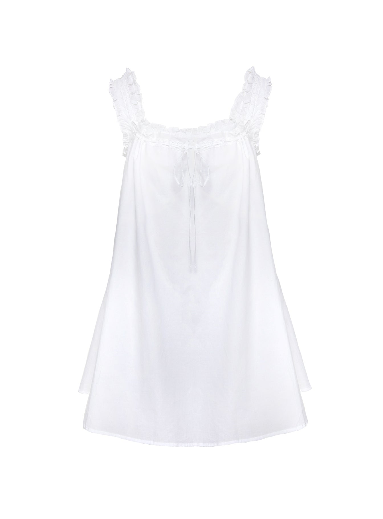 side view of model wearing Princess Polly Swing Mini Dress White Petite Square Neck 