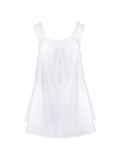 side view of model wearing Princess Polly Swing Mini Dress White Petite Square Neck 