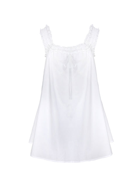 side view of model wearing Princess Polly Swing Mini Dress White Petite Square Neck 